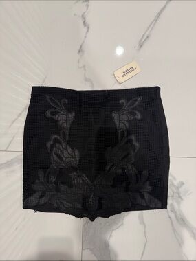 Taft Black Textured Skirt with Appliqué Detail